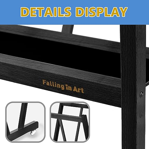 Image of Falling in Art Large Wooden Print Rack, Art Drying and Display Rack with Rolling Casters, Storage Rack for Canvas, Prints, Panels, Posters, Shows and Art Exhibitions, Black