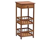 Bamboo Side Table 3-Tier Bedside Couch Sofa Chairside End Table with Drawer Multipurpose Home Furniture
