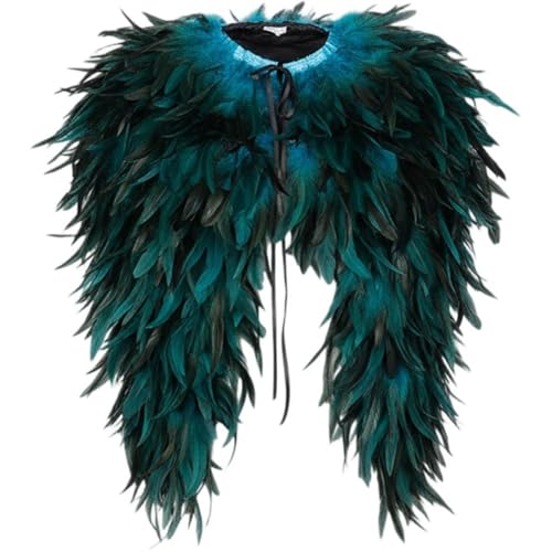 Cape gothique à plumes noire avec col enveloppant rétro - 2