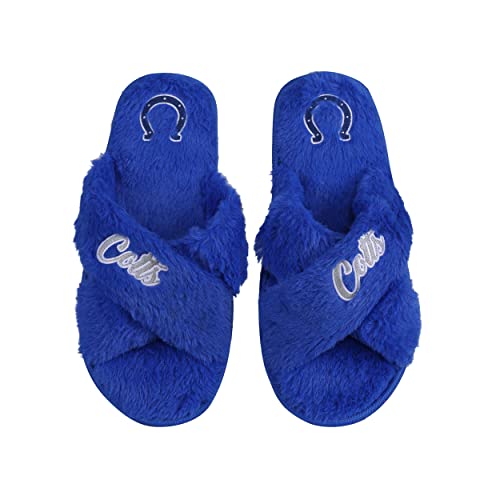 Image of FOCO Womens NFL Team Script Wordmark Fuzzy Cross Slide Slippers