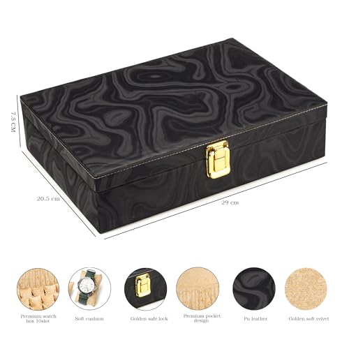 Image of NAAZS Premium 10 Slot Watch Organizer Box for Men Women | PU Leather Storage Case with Lid,Velvet Lining | Travel Watch Display Holder | Watch Collection Box Luxury Watch Box Gift For Him Her
