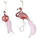 Juvale Pink Flamingo Ornament - 2-Pack Glass Christmas Tree Decor with String, Glitter, Clear Beads and Feathers Design, Winter Holiday Festive Hanging Decoration, 5.4 x 3.5 x 1.7 Inches