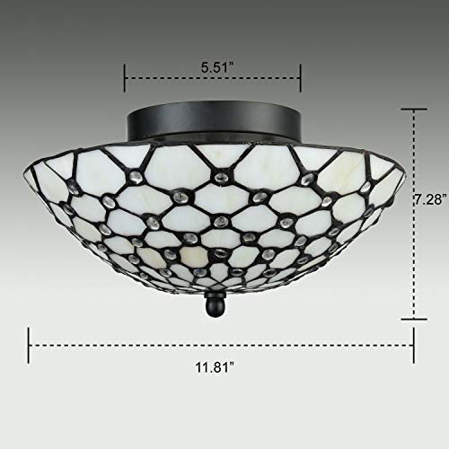 Diryzon Eul Tiffany Style Semi Flush Mount Ceiling Fixture Antique Brass & Art Colorful Glass Shade-3 Lights #TOP4