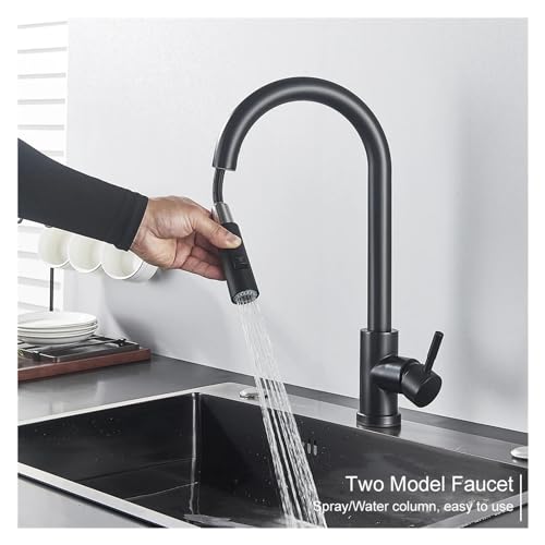 Robinet de cuisine noir extractible doté de deux fonctions de jet d'eau