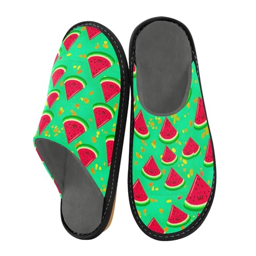 ODAWA Cute Watermelon Slice Green Men's Soft Memory Foam Winter House Shoes Womens Slip On House Shoes Size 4-52