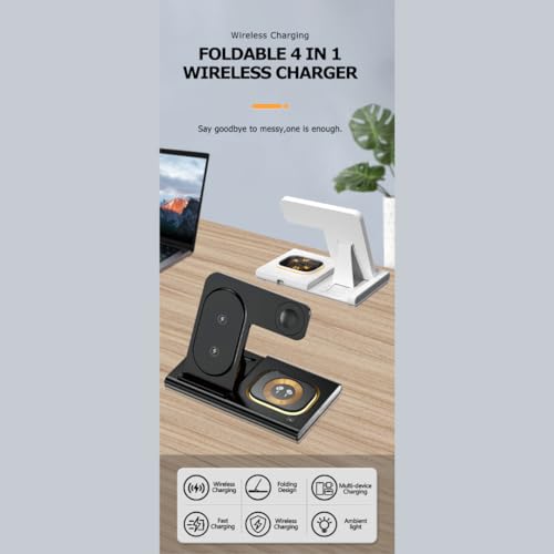 Vortex A80SW 4-in-1 Magnetic Foldable Wireless LED Night Light Phone/Intelligent Watch/TWS Ear Bug Qi Table Top Charging Station (White for Samsung) by Vortex - Image 8