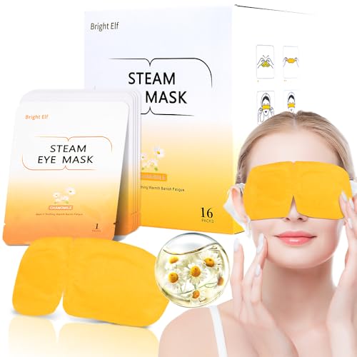 16 Packs Steam Eye Mask, Warm Eye Compress for Dry Eye Sleep Mask, Heated Eye Masks Relaxing Gifts for Women Moist Heat for Eyes Soothing Eye Fatigue, Disposable Eye Mask for SPA Essentials(Chamomile)