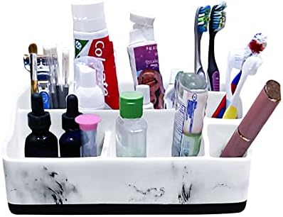 YIHONGYIPIN Toothbrush Holder Bathroom Organizer Countertop,7 Slots Electric Toothbrush Holder with Anti-Slip Base for Family & Kids on Bathroom Vanity, Sink, and countertop （White Marble Look）