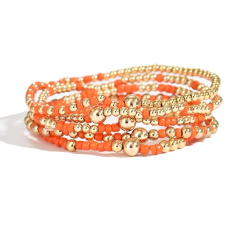LOTSOF Bohemia Multilayer Beaded Bracelet Set Turquoise Resin Colorful Surfer Heishi Style Elastic Spring Clasp Friendship Elastic Wristbands Summer Beach Boho Vacation Jewelry (Orange)