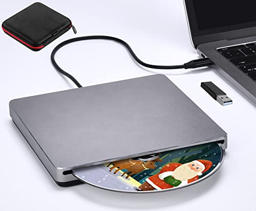 External CD/DVD Drive USB 3.0 External Disk Drive Portable USB-C Superdrive CD DVD+/-RW Optical Drive Burner Player Rewriter for Laptop Mac MacBook Windows 11 PC Computer