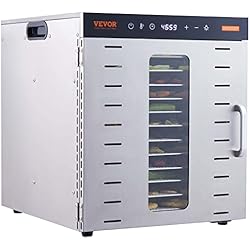VEVOR Máquina Deshidratadora de Alimentos 10 Bandejas de Acero Inoxidable 1000 W Deshidratador Eléctrico de Frutas y Verduras Temperatura Ajustable 30-90 °C Temporizador 0,5-48 h para Hierbas, Carne
