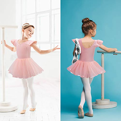 BOSOWOS Girls Leotard Ruffle Short Sleeve Tutu Skirted Gymnastics Ballet Dancewear for Kids Little Girl