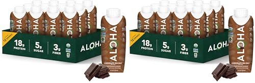 Image of ALOHA Organic Protein Drink, Chocolate Sea Salt, Low Sugar & Dairy Free Ready-to-Drink Protein Shake, Plant Based, Non-Dairy, Clean Ingredients, GLP-1 Friendly, 18g Protein, Gluten Free (Pack of 2)