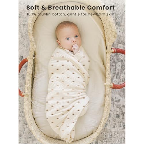 Image of Konssy 3 Pack Muslin Swaddle Blankets for Unisex, Newborn Receiving Blanket, Large 47 x 47 inches, Soft Breathable Muslin Baby Swaddles for Boys & Girls