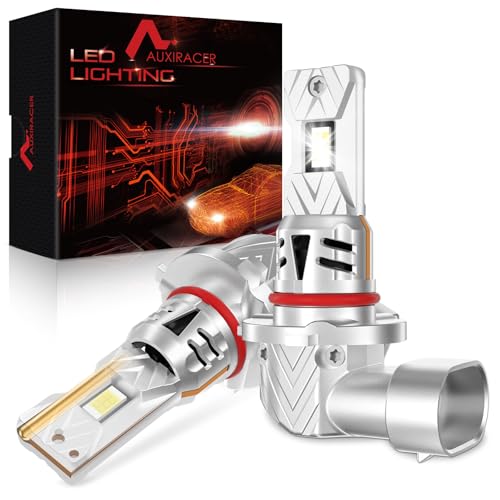AUXIRACER HB3 LED, 30000LM 6500K Blanco 100W, Bombilla LED HB3/9005 600% Brillante, Mini Formato 1:1, Plug and Play, 12V Lámpara para Faros de Coche y Moto, 2 Piezas