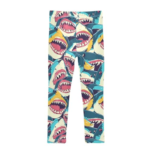 Colorful Sharks Girls' Leggings Toddler Doodles Open Mouth Kids Yoga Pants Dance Active Tights 4T2