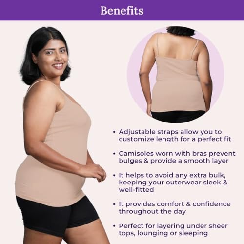 Image of Adira | Plus Size Camisole for Women | Plus Size Camisole | Soft Adjustable Shoulder Elastic | Layering Under Sheer Tops, Shirts & T-Shirts | Offers Full Coverage | Pack of 1