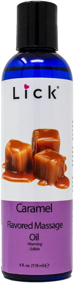 Lick Caramel Flavored Massage Oil – Warm Dessert Edible Massage Oil with Vitamin E, Smooth Body-Safe Texture for Intimate Couples Massage & Relaxation, 4 oz
