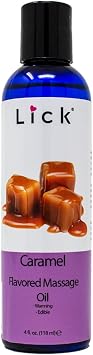 Lick Caramel Flavored Massage Oil Warm Dessert Edible Massage Oil with Vitamin E, Smooth Body-Safe Texture for Intimate Couples Massage & Relaxation, 4 oz