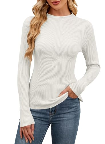 QACOHU Womens Fall Long Sleeve Ribbed Knit Sweater Crewneck Casual Slim Fit Pullover Jumper Tops