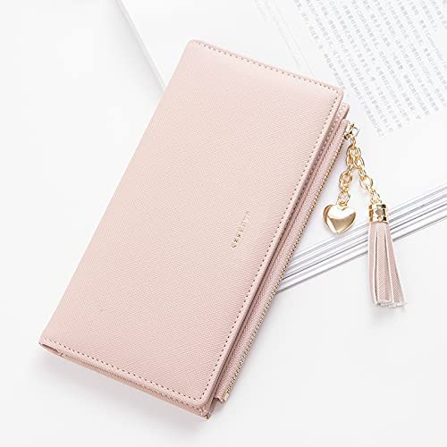 Leather Wallet Women's Pu Leather Wallet Long Large Capacity Zipper Purse Clutch for Ladies Girls Fashion Tassel Coin Holder Large Capacity (Bu,10x19cm)2