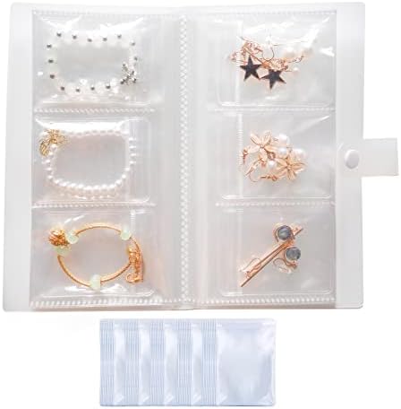 Aranray Transparent Jewelry Storage Book with Pockets Transparent Jewelry Organizer Book Plastic Holders Bags for Rings Necklace Bracelets Studs Earrings (84 Grids + 50pcs Ziplock Bags)