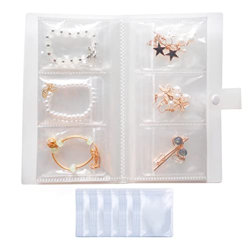 Aranray Transparent Jewelry Storage Book With Pockets Transparent Jewelry Organizer Book Plastic Holders Bags For Rings Necklace Bracelets Studs Earrings (84 Grids + 50Pcs Ziplock Bags) #TOP21