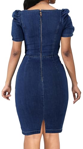 Image of SeNight Women Denim Dresses Elegant Sexy Short Sleeve Jean Party Dress