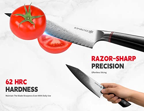 Kimrose Damascus Knife Set - 3Pcs - 67 Layers 10Cr15Comov Alloy Steel - Professional Chef Knife - Black G10 Handle - Razor Sharp Kitchen Knives - With Wooden Magnetic Sheath - Luxury Gift Box #TOP3