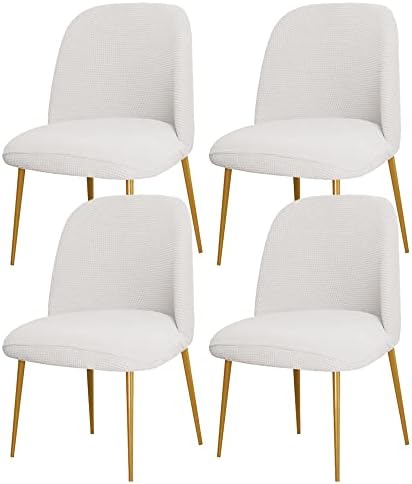 Andreannie Set of 4 Ivory Stretch Jacquard Dining Chairs Cover Curved Back Dining Room Chair Slipcover Half Round Home Chair Cover Removable Seat Protector for Living Room Decor (Ivory, Set of 4)
