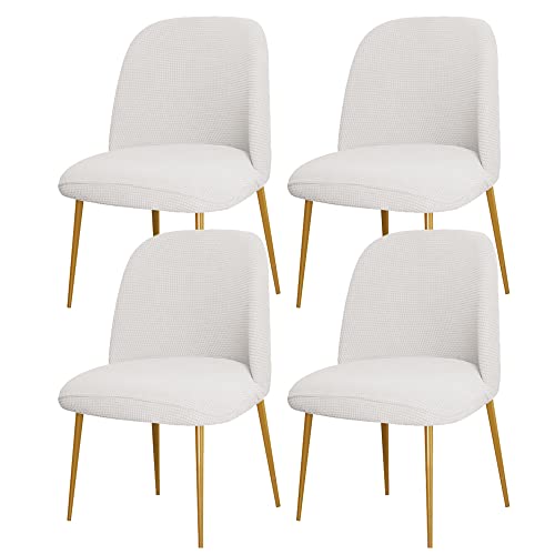 Andreannie Set Of 4 Ivory Stretch Jacquard Dining Chairs Cover Curved Back Dining Room Chair Slipcover Half Round Home Chair Cover Removable Seat Protector For Living Room Decor (Ivory, Set Of 4) #TOP1