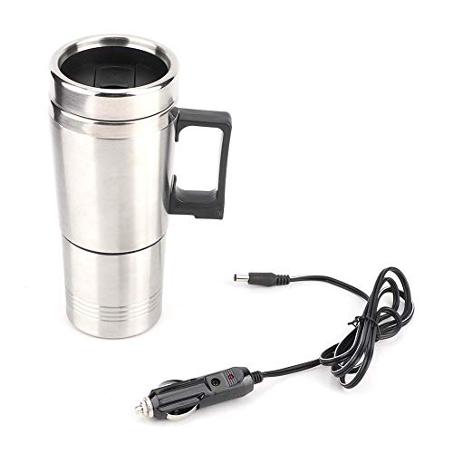 Acouto 12V 350ML+150ML Car Heating Cup, Car Stainless Steel Electric Kettle Coffee Tea Water Heating Cup Car Travel Heated Mug Heated Mug