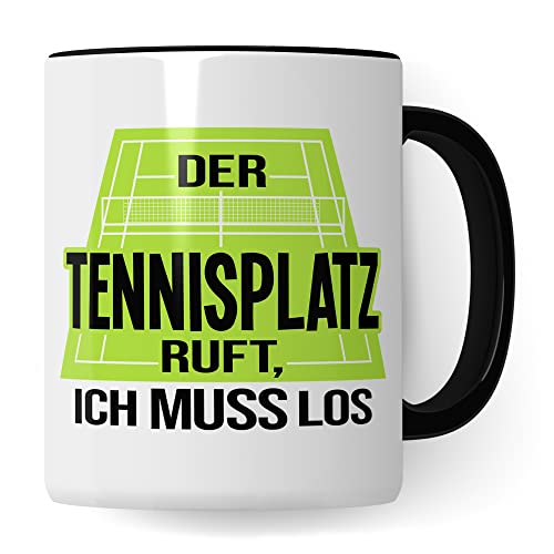 Tasse Tennis, Der Tennisplatz ruft Ich muss los, Tennis-Spruch Geschenk Tennisspieler Tennis-Spielerin Tennisprofi Tennisliebhaber, Geschenkidee Kaffeetasse Spielpartner (Weiß & Schwarz)