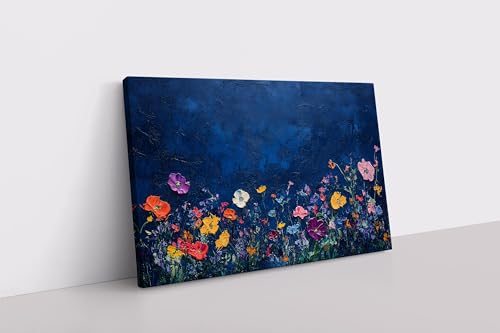 Toile style empâtement épais fleurs sauvages tableau bleu profond lianyibo de haute qualité
