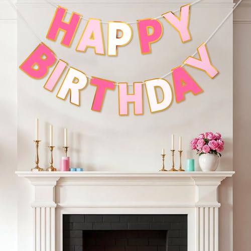 Image of Pre-Strung Happy Birthday Banner - Roseo Pink Party Decorations