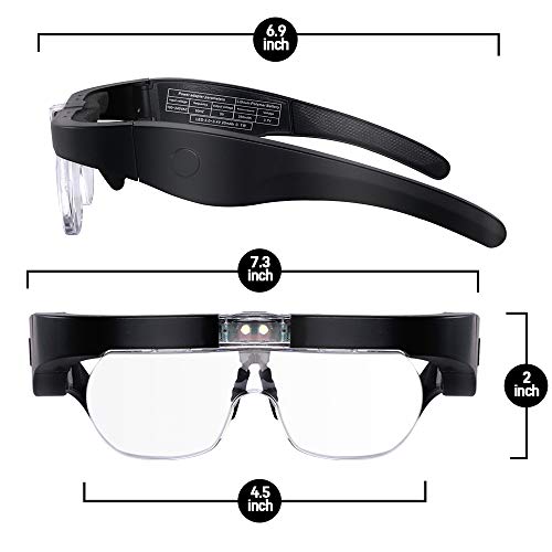 Head Magnifying Glasses Usb Charging Hands-Free Magnifier Eyeglasses With Lights 2 Led For Reading Jewelry Handicrafts Electronic Maintenance With 4 Detachable Lenses 1.5X, 2.5X, 3.5X, 5.0X #TOP4