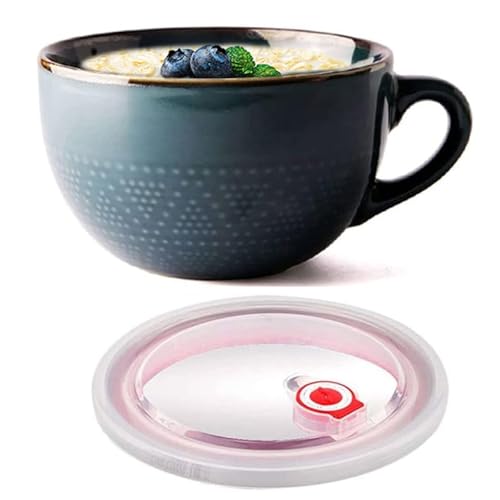 Muzrunq Taza de sopa, tazones de sopa de cerámica de 700 ml con asas, taza para microondas con tapa, tazones fáciles de limpiar para cereales, leche, postre, avena-