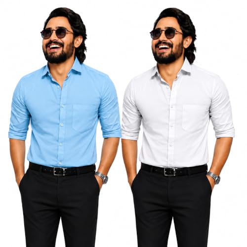 Image of Pinkmint Shirt for Men Cotton Soild Shirt & Spread Collar Long Sleeve Shirt Formal, Travelling