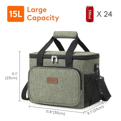 Image of Lifewit Large Lunch Bag, Insulated Lunch Box, Soft Cooler Cooling Tote for Adult Men Women, Dark Green 24-Can (15L)