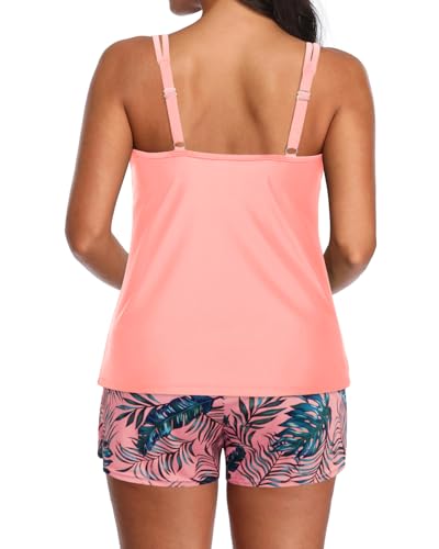 Image of Tempt Me Two Piece Tankini Swimsuits for Women Tummy Control Bathing Suit with Shorts Athletic Two Side Pockets Swimwear
