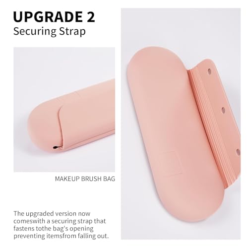 Image of Premium Makeup Brush Organizer Bag in Pink, Large Capacity Storage Case with Securing Strap, Holds 6-14 Brushes, Professional Travel Cosmetic Brush Holder (Pink Sand)