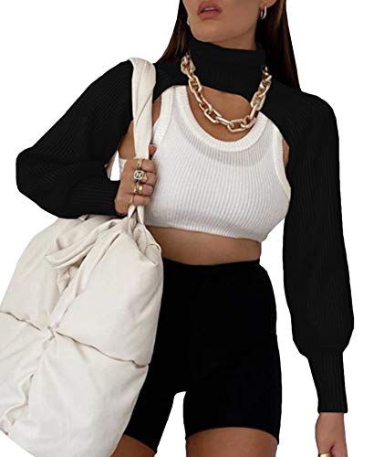 xxxiticat Women's Turtleneck Shrug Sweater Long Sleeve High Neck Cutout Knitted Arm Warmer Cropped Sweaters3