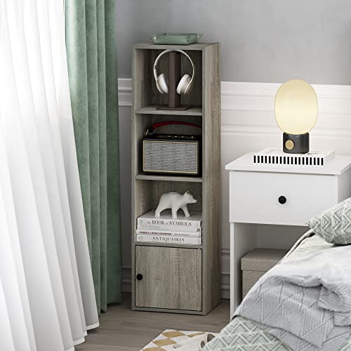 Image of Furinno Luder Shelf Bookcase with 1 Door Storage Cabinet, French Oak