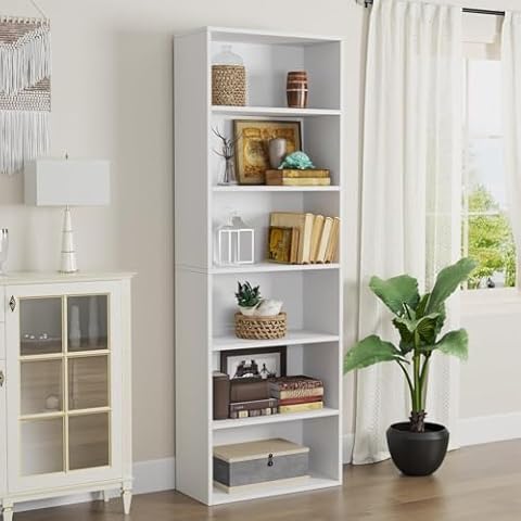oneinmil Bookcase and Bookshelf, Floor Standing 6-Tier High Bookshelf, Display Storage Rack, Home Decorative Furniture, Suitable for Home Offices, Living Rooms, and Bedrooms,White Cover