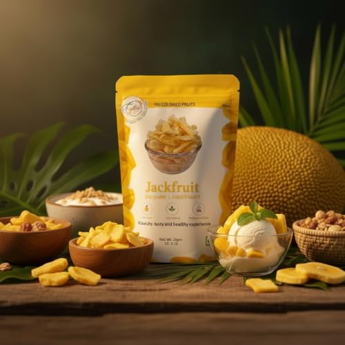 Image of FzyEzy Healthy Premium Freeze-Dried Jackfruit Fruit Slices | Pantry Groceries Dehydrated Perfect for Healthy Snacking, Candy, Baking, Smoothie, Juice, Cake, Ice cream, Cereal | Promotes Good Digestive Health | Ideal Slices for Kids & Adults (Jackfruit Slice | 20g)