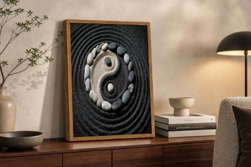 CDXNORA Tranquillité Zen Impression sur Toile, Sans Cadre Cailloux Sable Tableau Decoration Murale, 1 Pièce Noir Peinture sur Toile pour salon Chambre Cuisine Salle de bain 50x70 cm