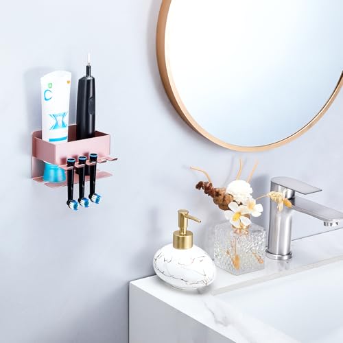 Image of Toothbrush Head Holders, Electric Tooth Brush Head Holder, Adhesive Toothpaste Holder for Shower Bathrooms, Wall Mounted Tooth Brushing Holder Organizer Storage (Rose Gold, Small)