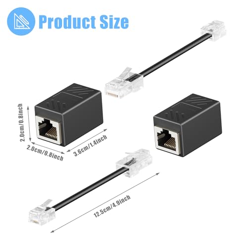 Adaptador RJ45 a RJ11 con cable negro conversor de clavija telefónica a toma de red Ethernet 6