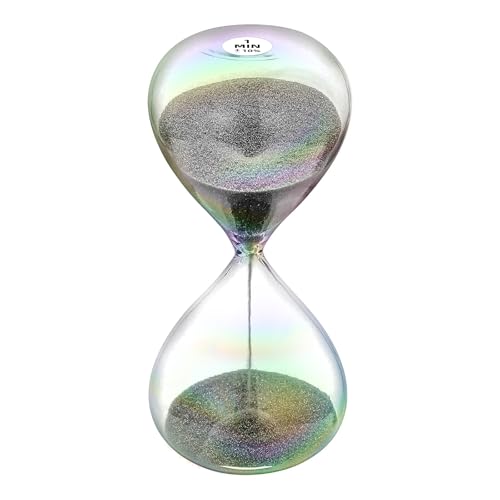 CNCJ Sand Timer 1 Minute Hourglass, Black Sand Clock, Sand Watch 1 Min, Hourglass Sandtime with 7 Colored Glass, Large Hour Glass Sandglass, reloj de Arena 1 minuto for Office Decoration