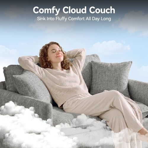 Image of 30'' Cloud Single Couch, Cloud Sofa with Throw Pillow, Modern 1 Seater Reading Chair with Deep Seat, Accent Chairs for Living Room, Bedroom, Small Apartment, Light Grey